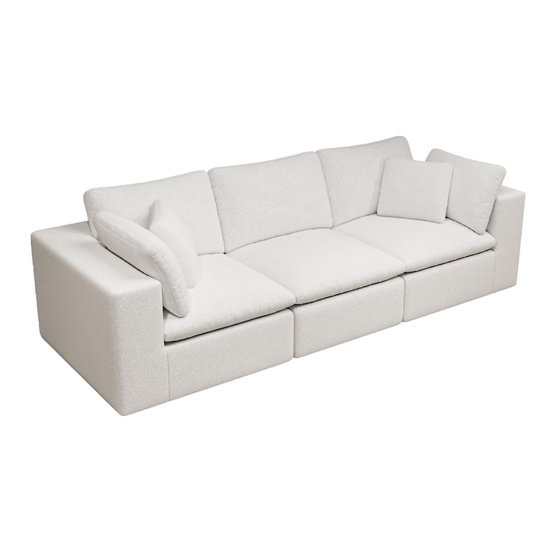 Roomfitters 108.3" Modular Sectional Sofa, 3-Piece Compressed Cloud Couch, No Assembly Required, Plush Corduroy, White