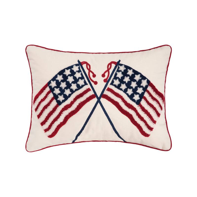 Double U.S.A. Flag July Fourth Hooked Throw Pillow
