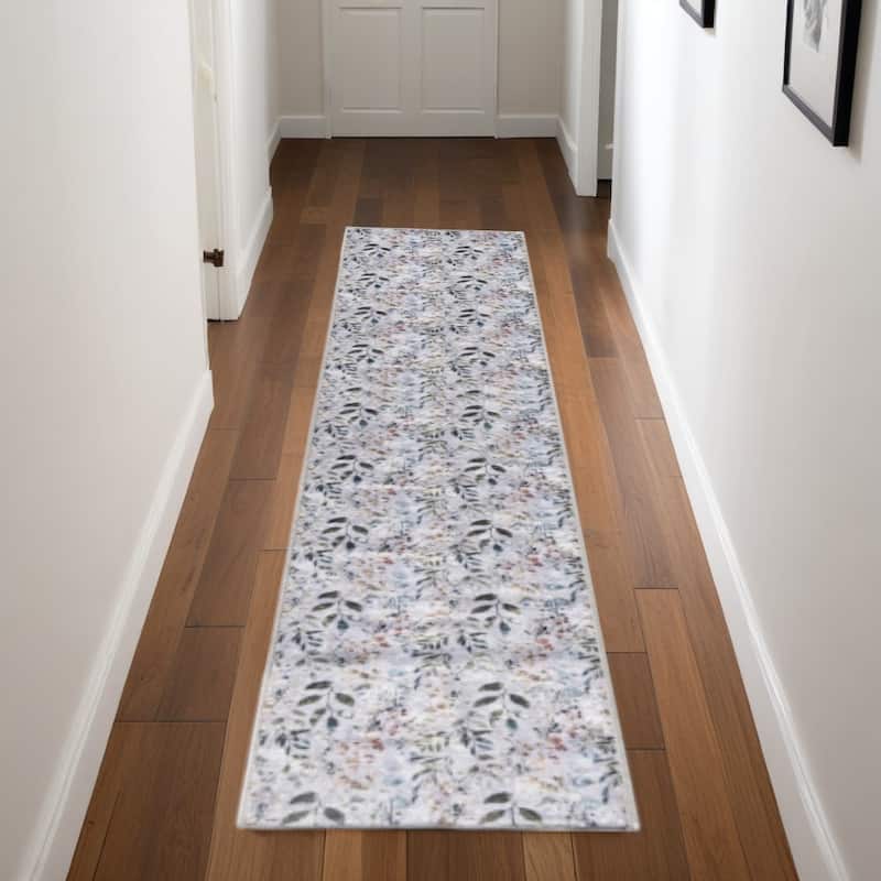 Nude Power Loomed Floral Traditional Non Skid Low Pile Area Rug By HomeRoots - 96' X '26' X '0.25 - 96' X '26' X '0.25 - Cream - Runner