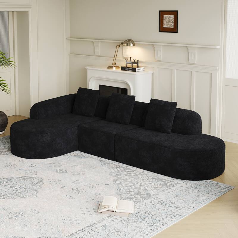111.8-inch L-shaped curved modular sofa, modern design featuring lychee-textured long-pile polyester fabric, curved backrest
