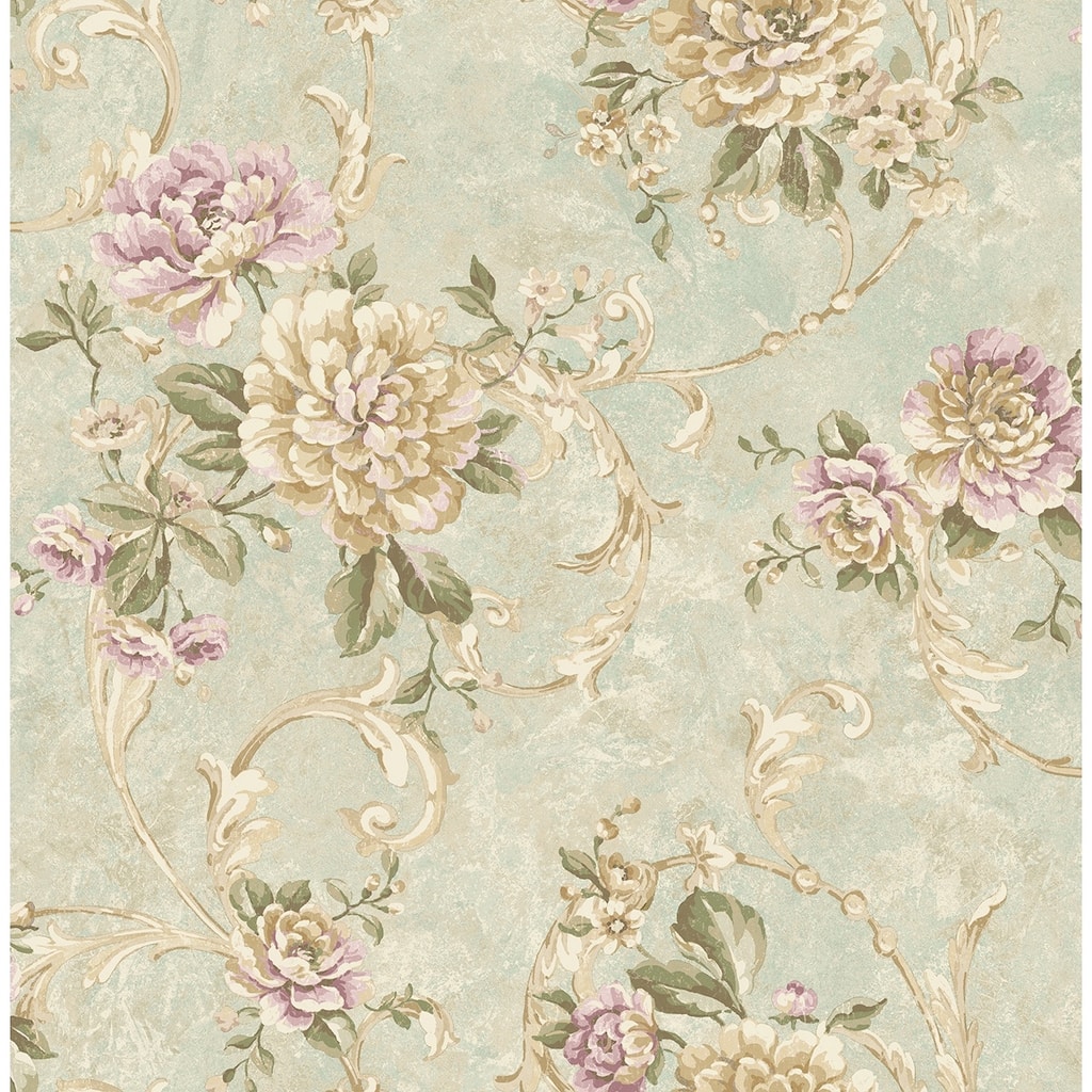 Seabrook Designs Maeve Floral Scroll Unpasted Wallpaper