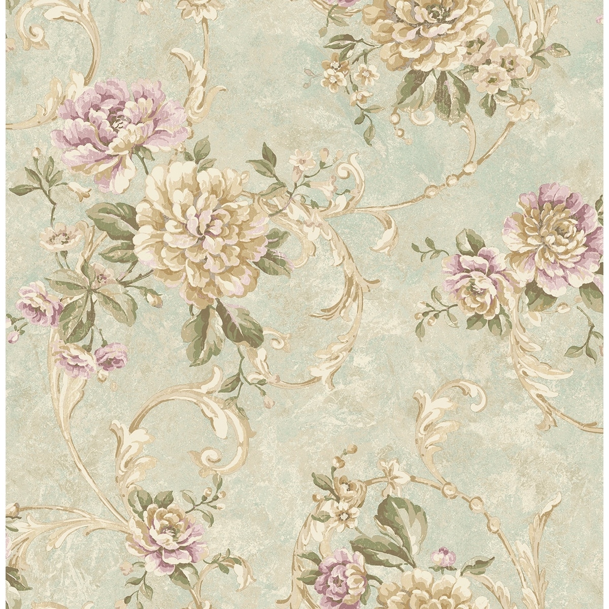 Seabrook Designs Maeve Floral Scroll Unpasted Wallpaper