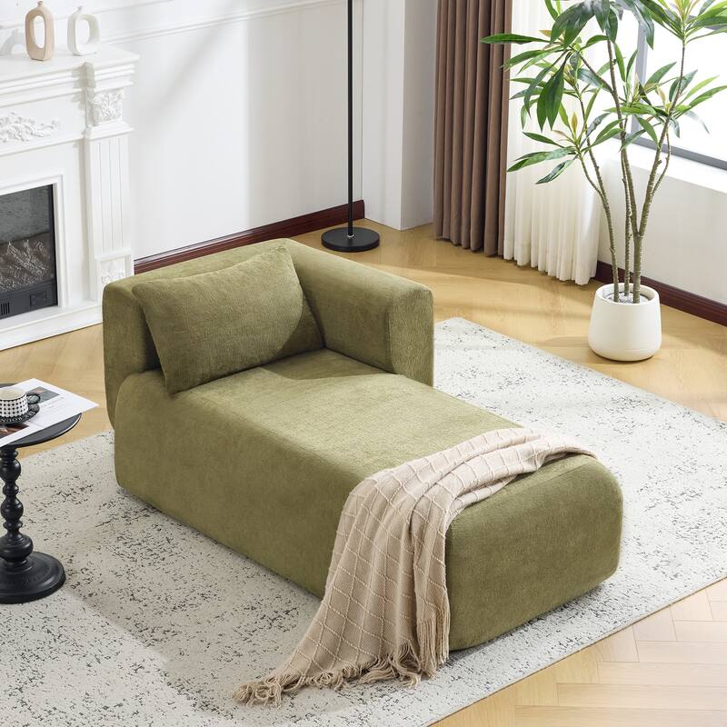 Bezseller Modern Chaise Lounge - Upholstered Sofa with Pillows for Bedroom & Living Room - Green