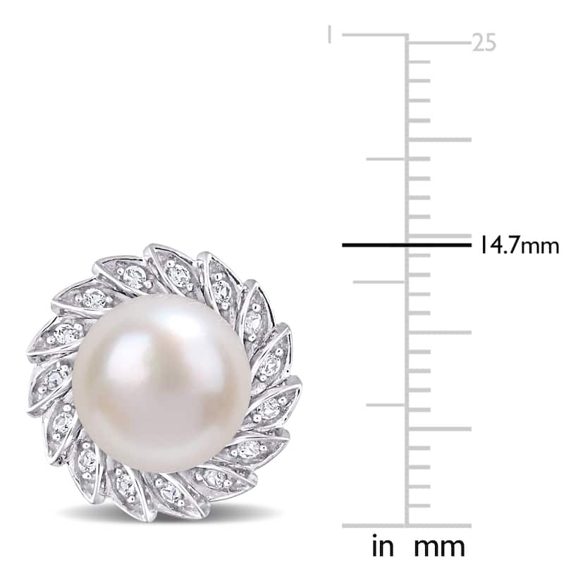 Miadora 9.5-10mm Cultured Freshwater Pearl and 1/3ct TGW Created White Sapphire Halo Stud Earrings in Sterling Silver