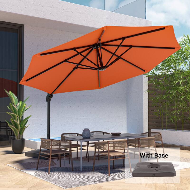 LIVOOSUN 11ft Patio Offset Umbrella Cantilever Umbrella with Base - KellyRed