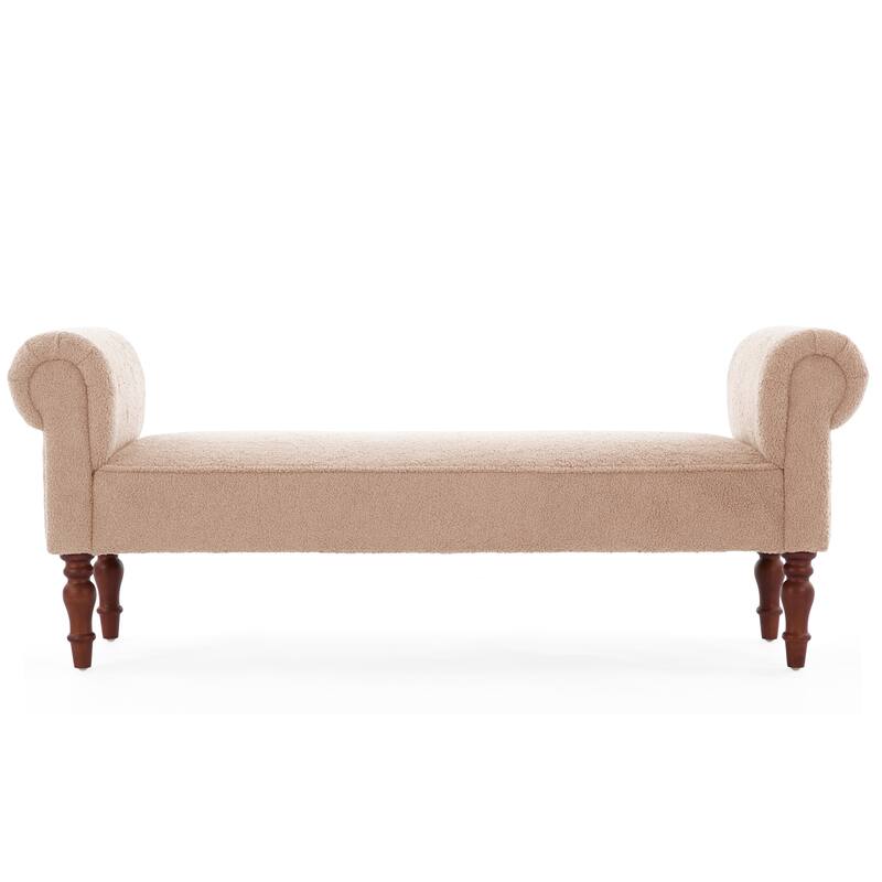 Christopher Knight Home - Elric Teddy Upholstered Bench with Rolled Arms and Solid Wood Legs