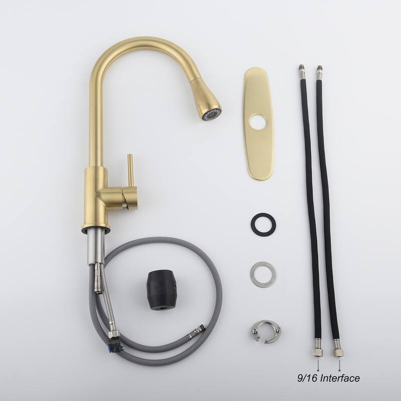 Kitchen Faucet with Pull Out Spraye in Brushed Gold - 16.5 inch