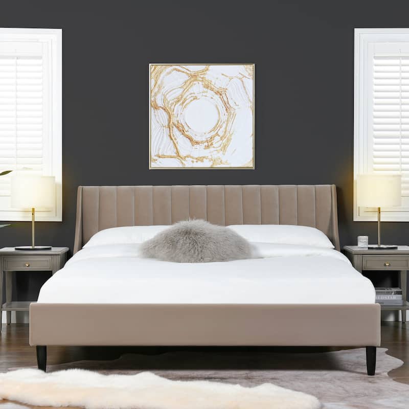 Aspen Vertical Tufted Upholstered Platform Bed - Mink Beige Performance Velvet - King