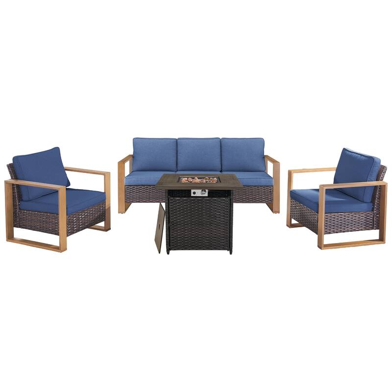 Pocassy Outdoor Fire Pit Conversation Set 3-Seat Sofa Chairs Patio Furniture Set