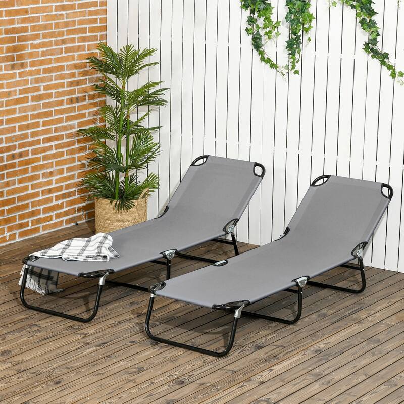 Steel Frame Patio Sunbathing Folding Recliner Set of 2