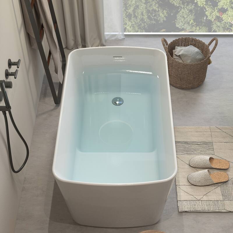 49" Square-shape Acrylic Freestanding Soaking Bathtub - Gloss White