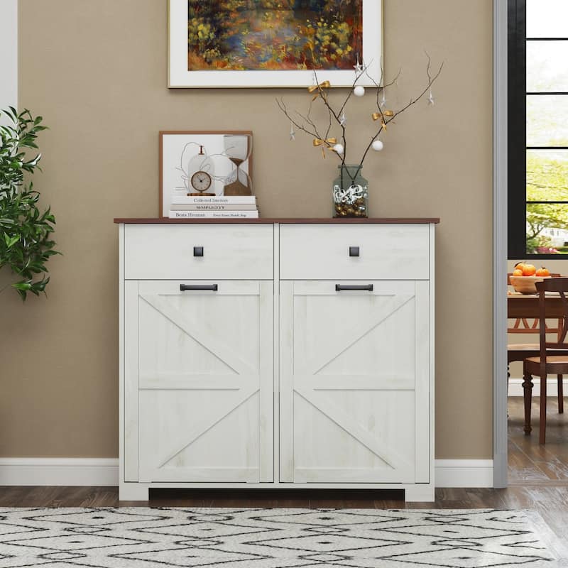 Farmhouse Double Tilt Out Trash Cabinet with Drawer for Kitchen Laundry