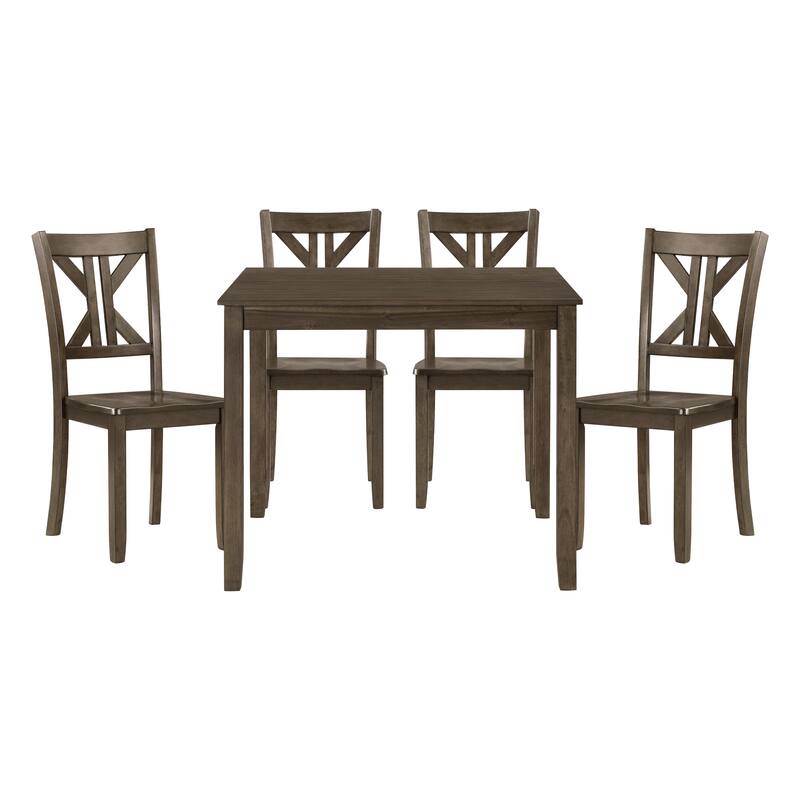 5 Pcs Dining Table and Chair Set, Wooden Kitchen Dining Furniture Set with Square Table and 4 X-Back Side Chairs