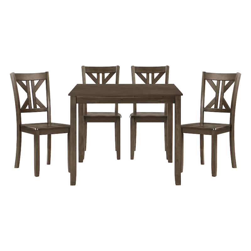 Ivy 5 Piece Dining Set, Square Top Table, 4 X Back Chairs, Brown Solid Wood