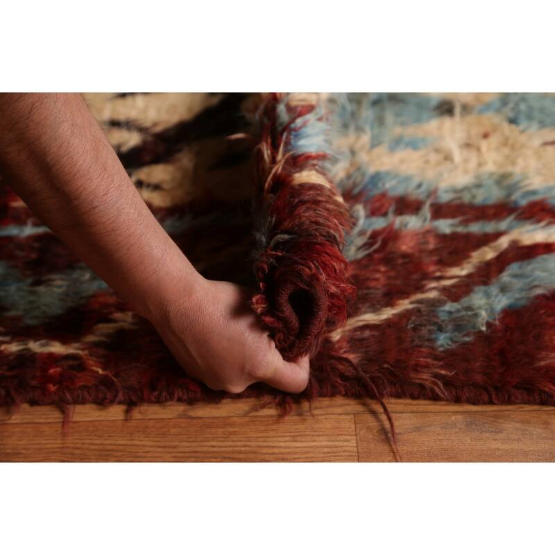 Hand Knotted Oriental 100% Wool Carpet Modern Tribal Red Moroccan Area Rug - 9' 9'' X 6' 8''