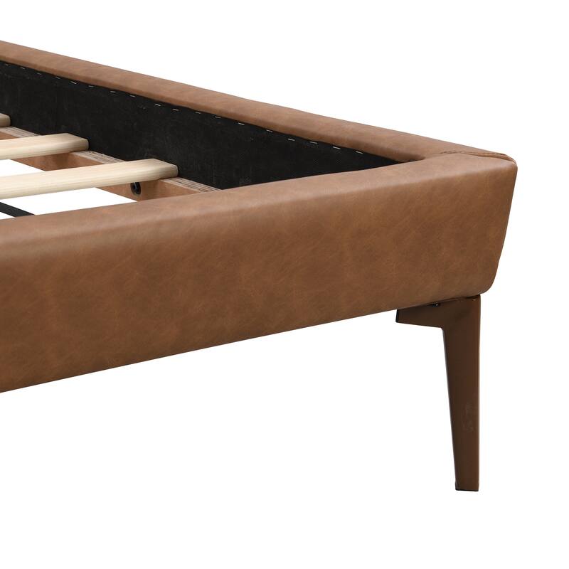 Full Size Leather Bed with LED Night Lights and Cushion Headboard