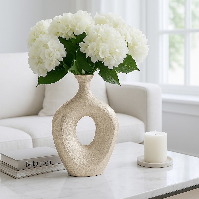 Modern Ceramic Textured Oval Cut-Out Vase - Home Decor - 13"