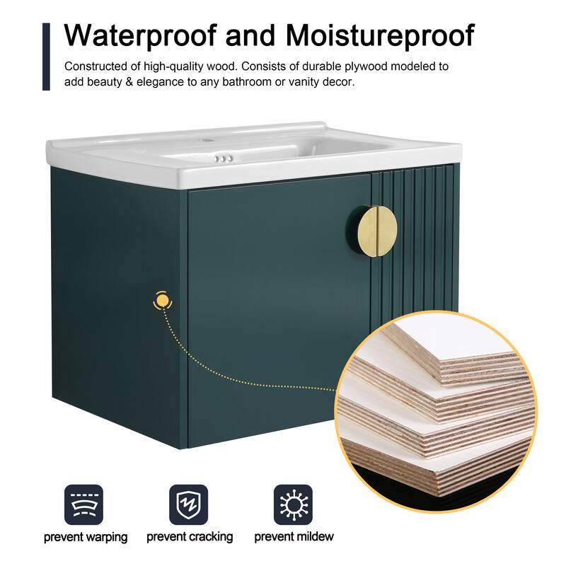 Malwee 24"/28" Floating Bathroom Vanity, Wall Mounted Bathroom Vanity with Ceramic Sink and Soft Close Door