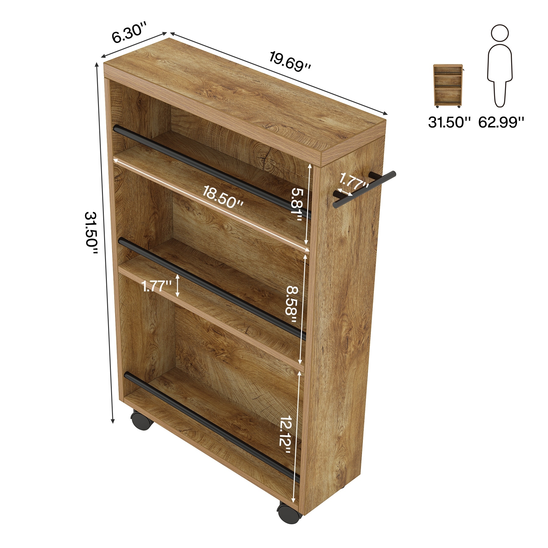 Slim Storage Cart, Rolling Narrow Kitchen Cart on Wheels - N/A