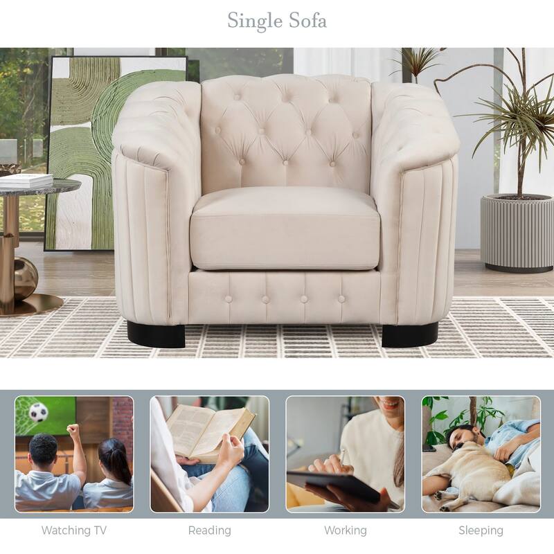 3 Pieces Modern elvet Upholstered Living Room Sofa Set Sectional