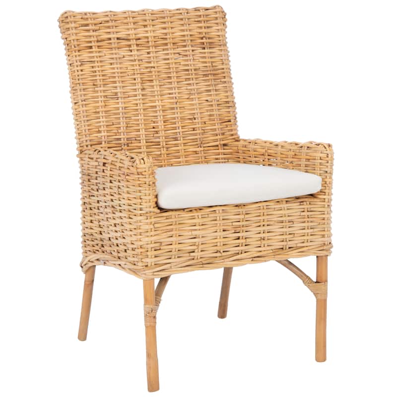 SAFAVIEH Winnifred Coastal Rattan Accent Chair with Cushion - 18.5" W x 22.8" L x 38.2" H - 19Wx23Dx38H