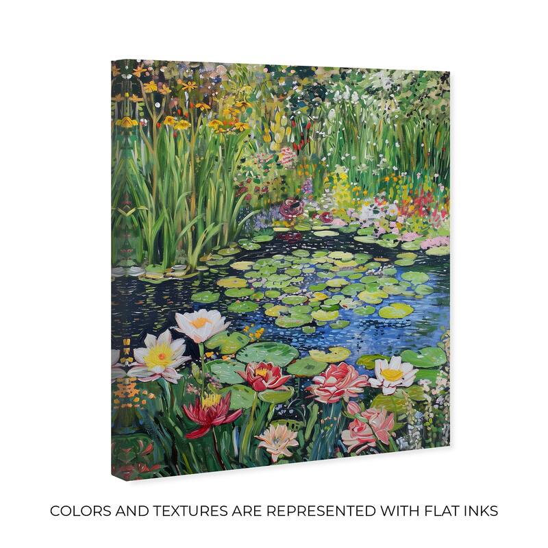 Art Remedy Impressionist Pond Gallery Wrapped Impressionism 1 Piece Canvas Wall Art /Monet And Van Gogh Inspired Art