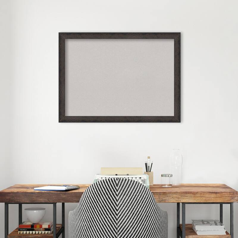 Dappled Black Brown Narrow Wood Framed Grey Corkboard Bulletin Board
