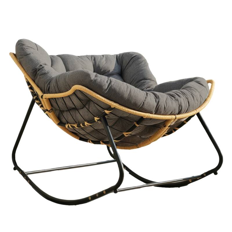 Ultra-Plush Rattan Rocking Chair with Anti-Tip Design for Indoor and Outdoor