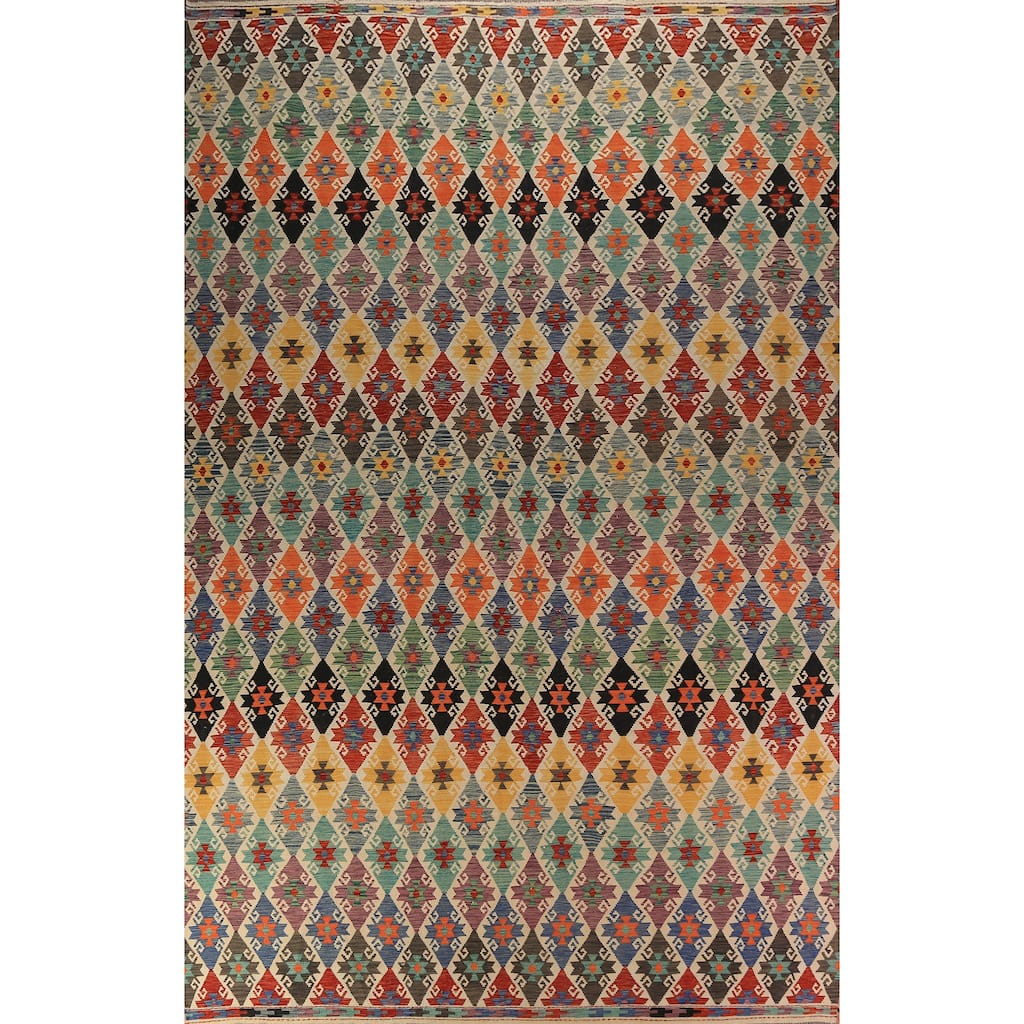 South Western Style Kilim Large Rug Flatweave Wool Carpet - 10'4"x 16'0"