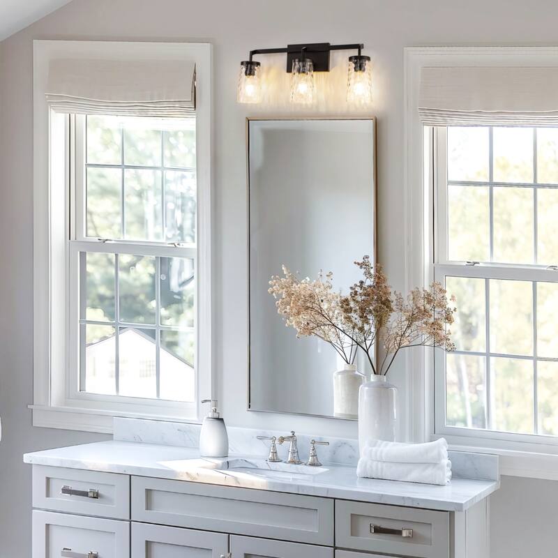 3-Light Brushed Nickel Cylinder Modern Bathroom Vanity Light with Clear Glass Shade,Wall Lamp for Mirror Kitchen Bedroom
