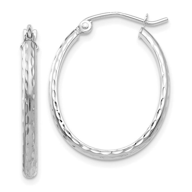 Curata 14k White Gold Lightweight Sparkle Cut Oval Hoop Earrings - 25x20mm