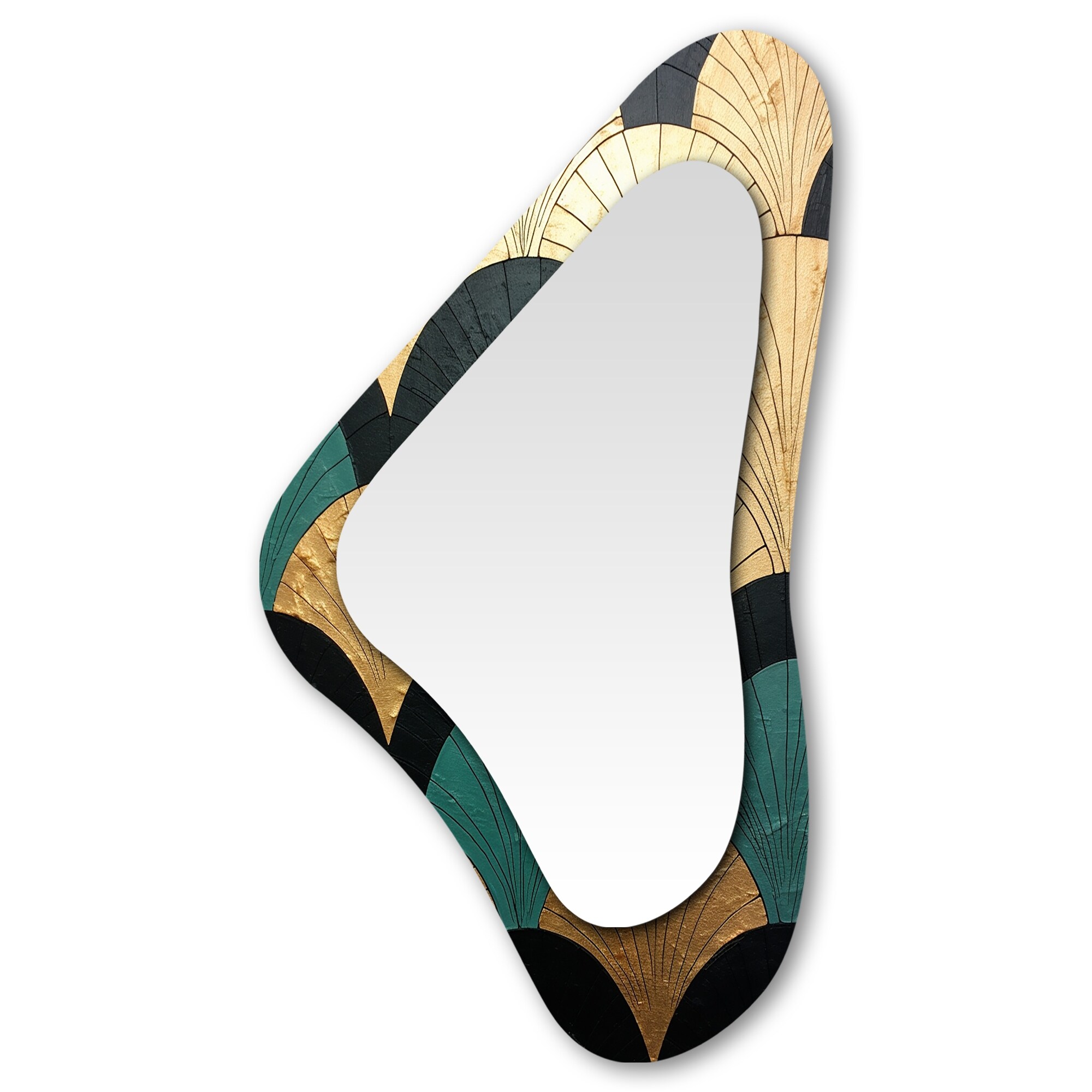 Designart - Emerald And Golden Arches - Abstract Shape Wall Mirror