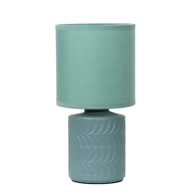Modern Textured Ceramic Table Lamp with Fabric Drum Shade Compact Accent Lighting Multiple Colors - Seafoam Green