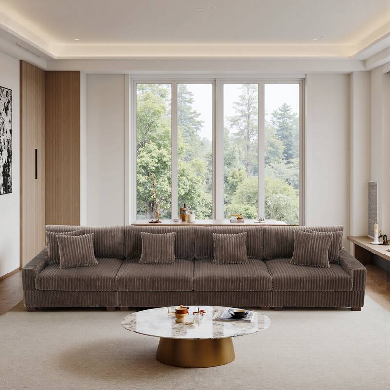 Modular Cotton Flannel Plush Sectional Sofa with Ottomans