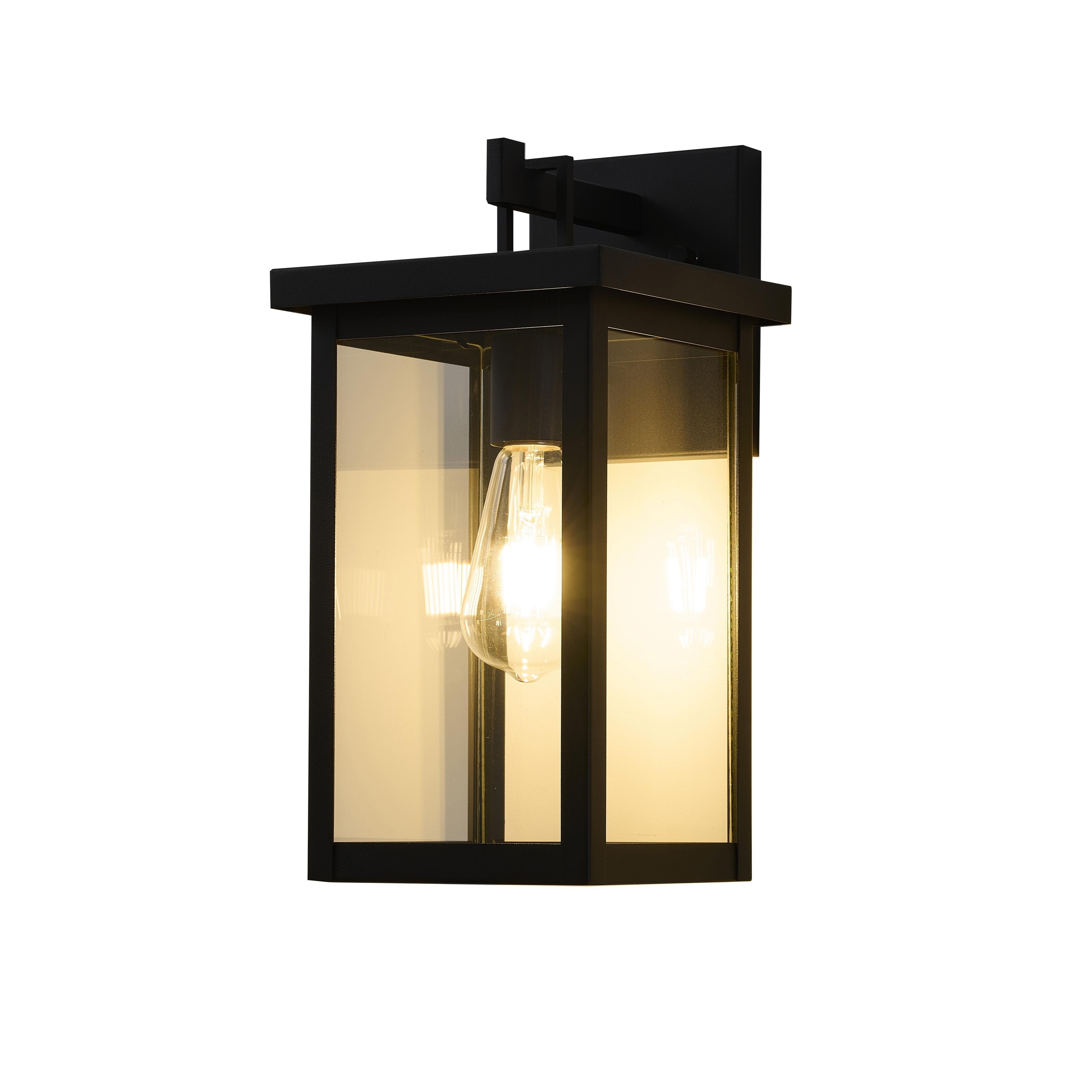 Rustic 1-Light Matte Black Outdoor Wall Sconce With A Clear Glass Shade