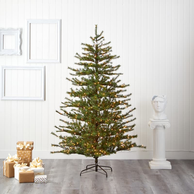 7’ Pre-Lit Vancouver Mountain Pine Artificial Christmas Tree, Clear LED Lights - 7 Foot