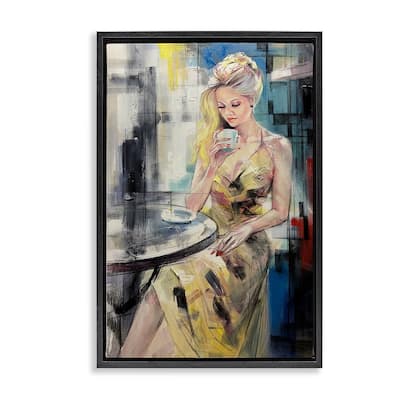 Stupell Elegant Woman at Cafe Framed Floater Canvas Wall Art Design By Lucille Lee