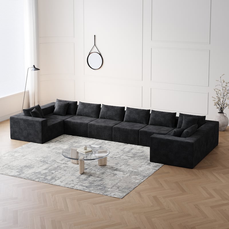 Roomfitters 188" Minimalist Corduroy Modular L-Shaped Sectional Sofa, Free Combination Floor Couch with Pillows