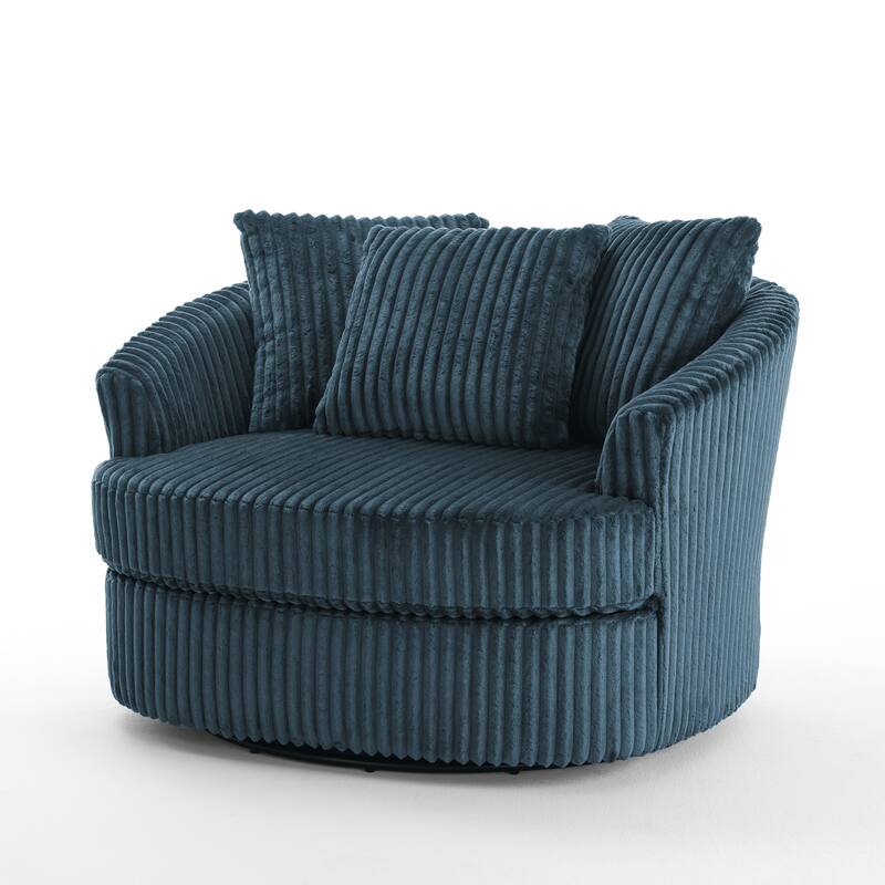 Oversized 43" W Plush Corduroy Swivel Barrel Chair with Pillows
