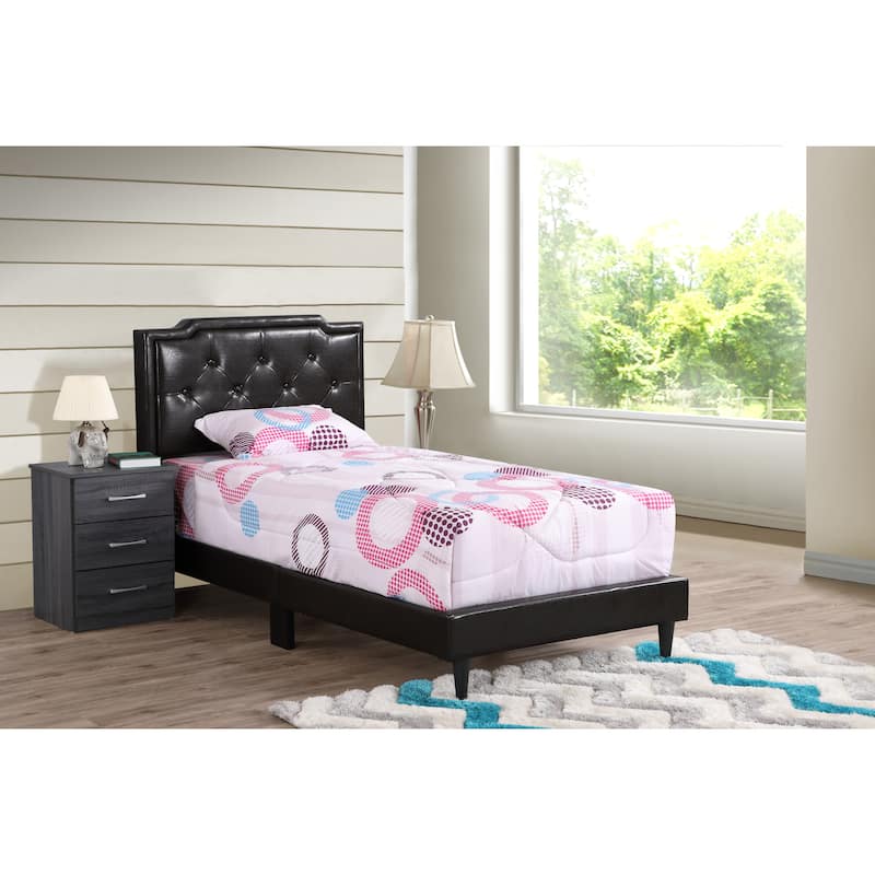 Stylish Cappuccino Finish Twin Bed with Sturdy Frame - Beige