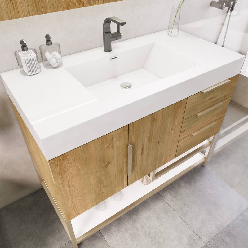 Noble 42" Free Standing Vanity (R Drawer) with Reinforced Acrylic Sink - 42" Width