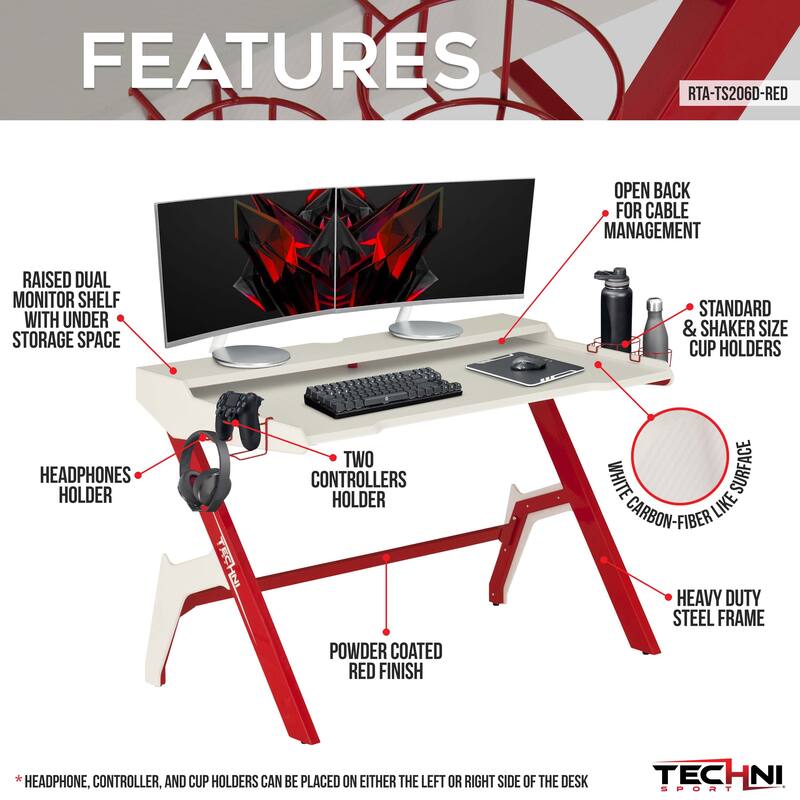 Techni Sport Ergonomic Computer Gaming Desk Workstation