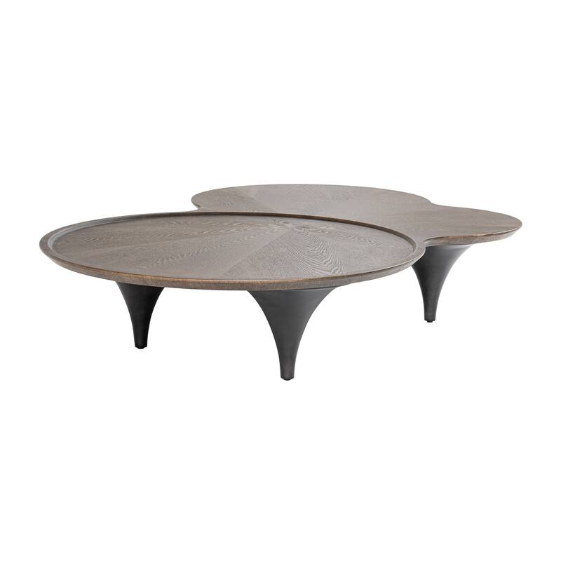 64 Inch Coffee Table, Free Form Irregular Top, Modern Dark Ash Brown