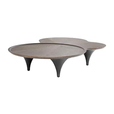 64 Inch Coffee Table, Free Form Irregular Top, Modern Dark Ash Brown
