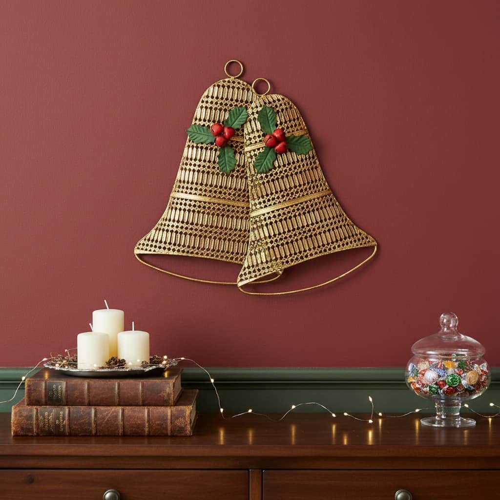 HomeRoots 14" X 14" Gold Metal Christmas Bells Hanging Dimensional Sculpture