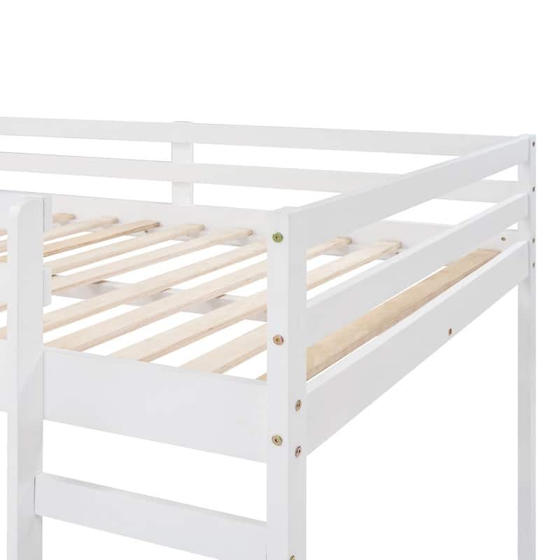 Kids Loft Bed with Slide, Full Size, Wood Low Loftbed Frame with Ladder ...
