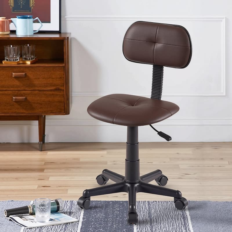 30.7-32.7 Inch Adjustable Height Office Chair with 360° Swivel PU Leather Small Backrest Simple Desk Chair