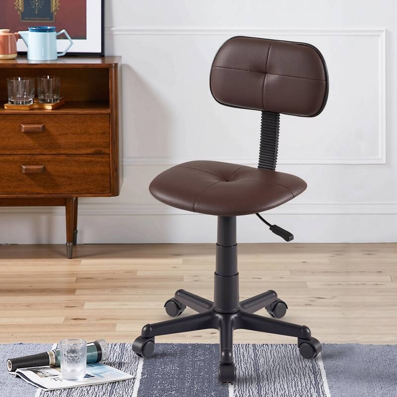 VECELO Modern PU Leather Armless Office Chair 360° Swivel Adjustable Height Desk Chair for Home Office & Vanity