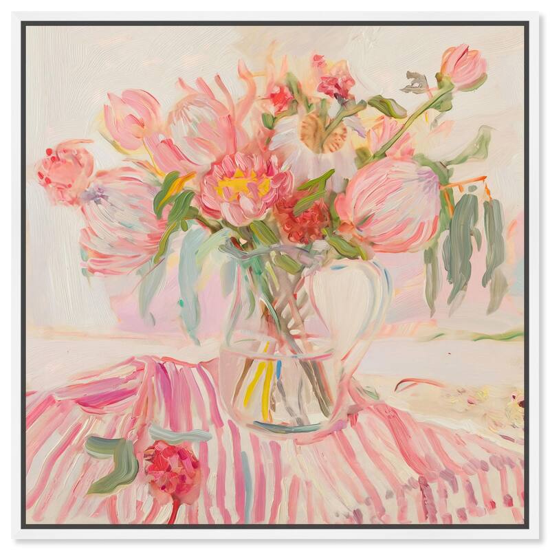 Candy Stripe Bloom Canvas by Art Remedy - 24" x 24" - White