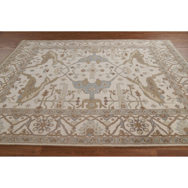Beige Floral Oushak Indian Area Rug Handmade Wool Carpet - 8'0" x 9'10"